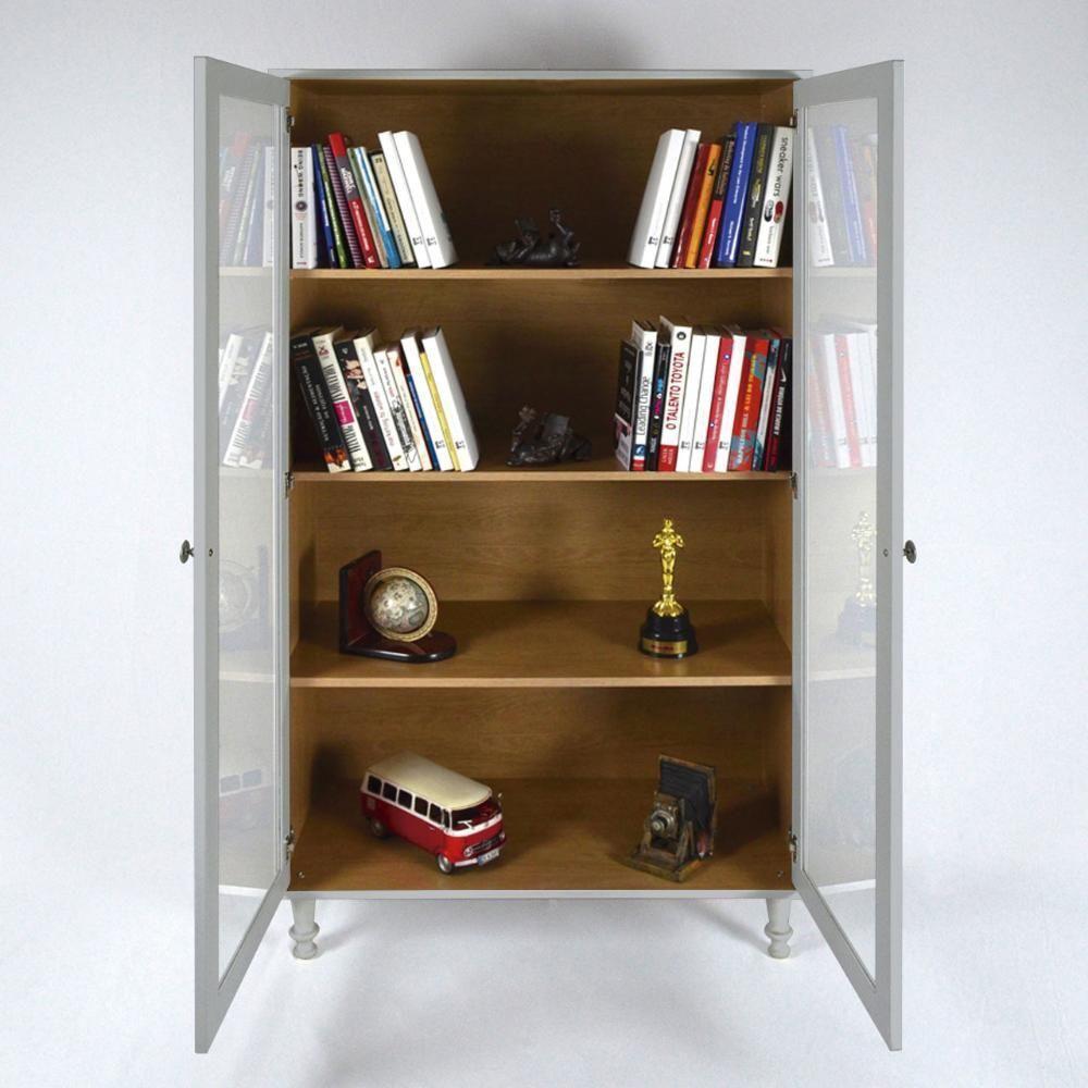 Armário Multiuso 2 Portas De Vidro Ditália E-957 Cinza - 9