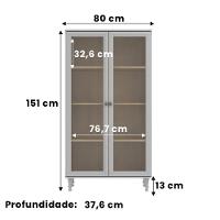 Armário Multiuso 2 Portas De Vidro Ditália E-957 Cinza