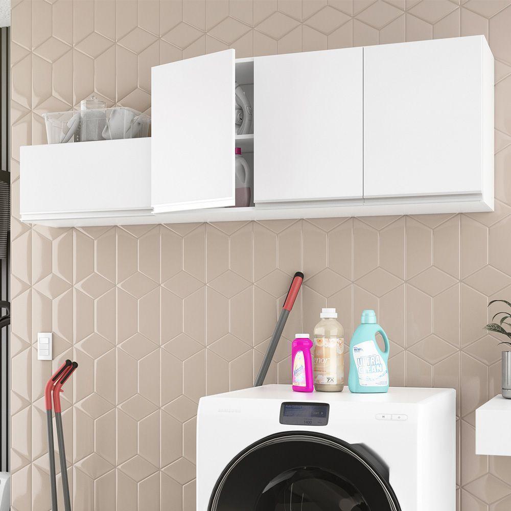 Kit Com 02 Armários Aéreo 120cm E 80cm 100% Mdf Branco - 3