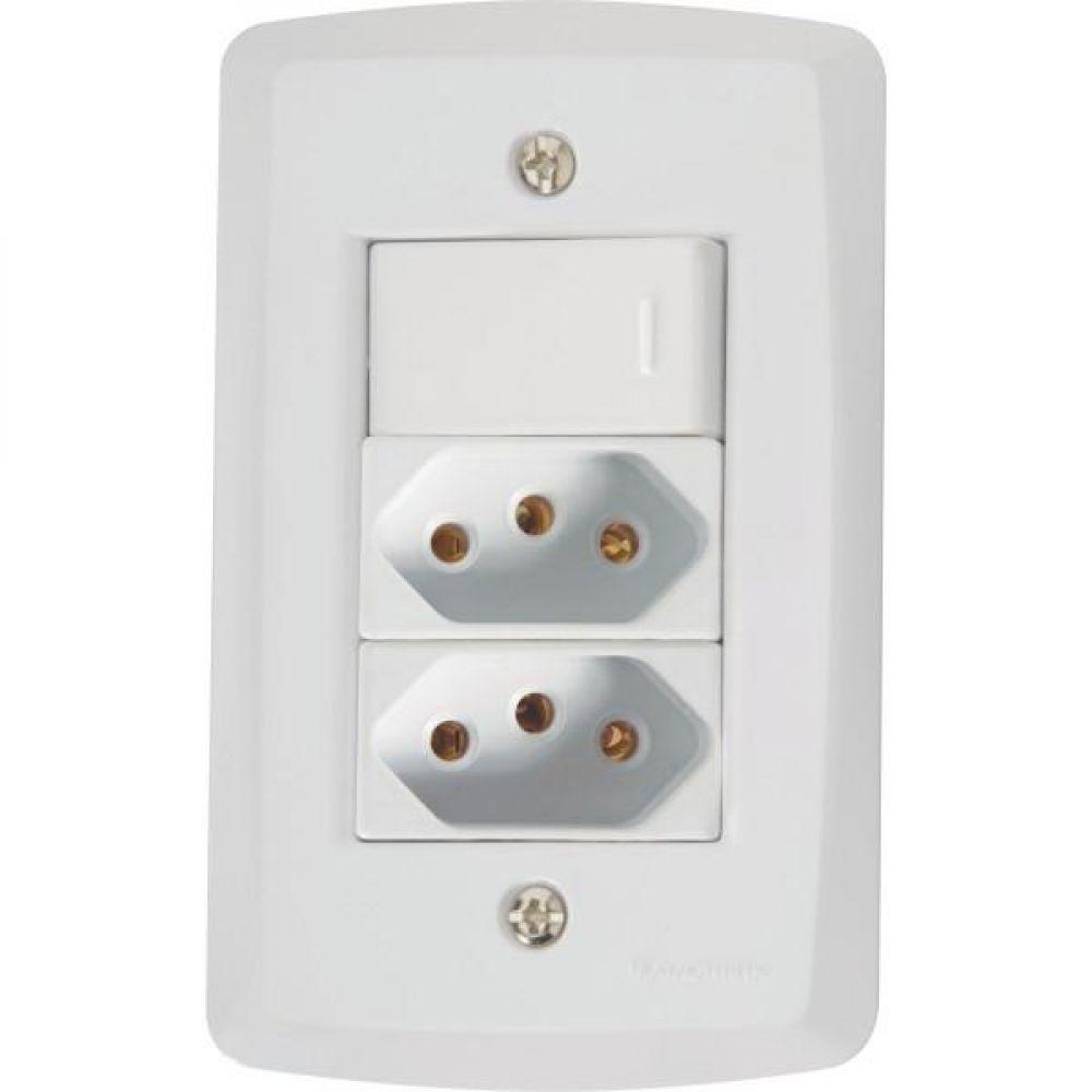 1 Interruptor Simples 10 A 250v e 2 Tomadas A 250v Branco - 2