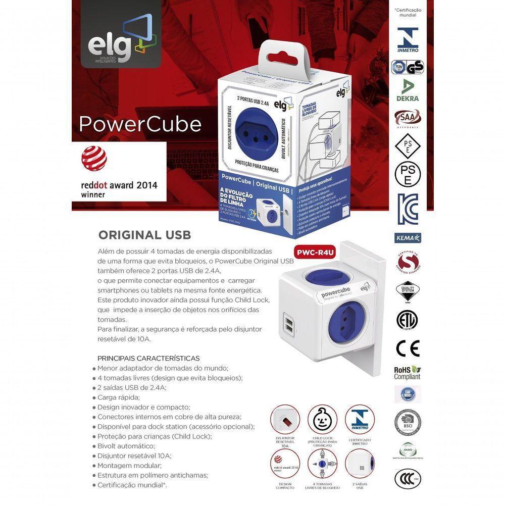 Powercube Original Pwc-r4u Elg Azul 4 Tomadas + 2 Usb - 2