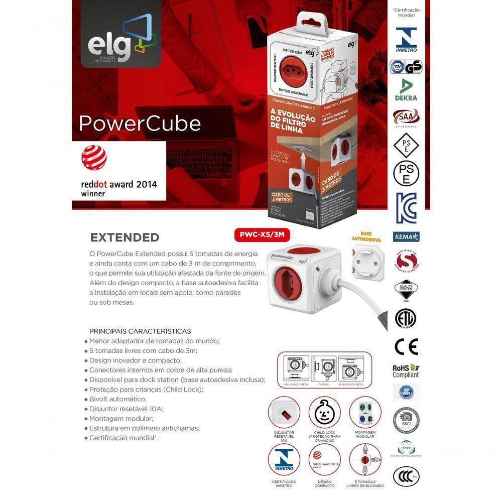Powercube Extended Pwc-x5/3m Elg Vermelho 5 Tomadas Com Cabo 3m - 2