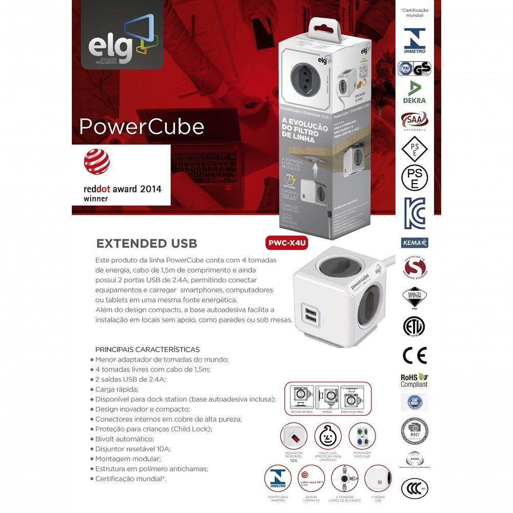 Powercube Extended Pwc-x4u Elg Cinza 4 Tomadas Com Cabo 1,5m - 2