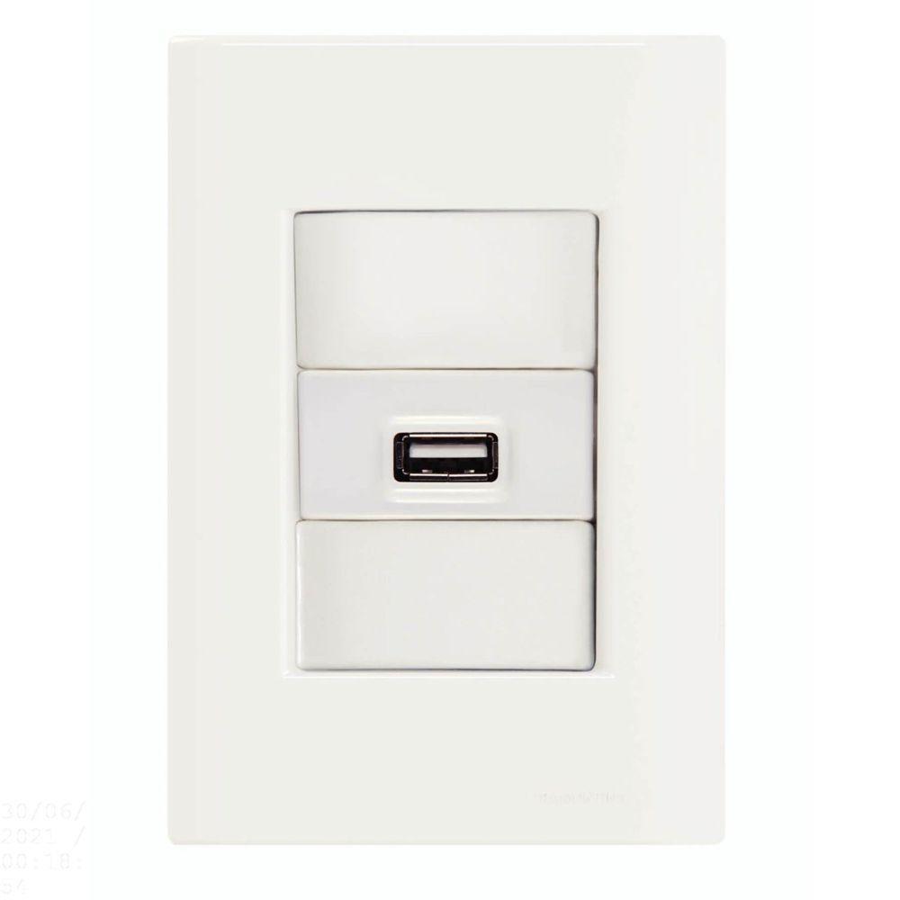 Conjunto 4x2 Com 1 Tomada Usb 1,5 A Bivolt Tramontina Giz Branco Tramontina - 1