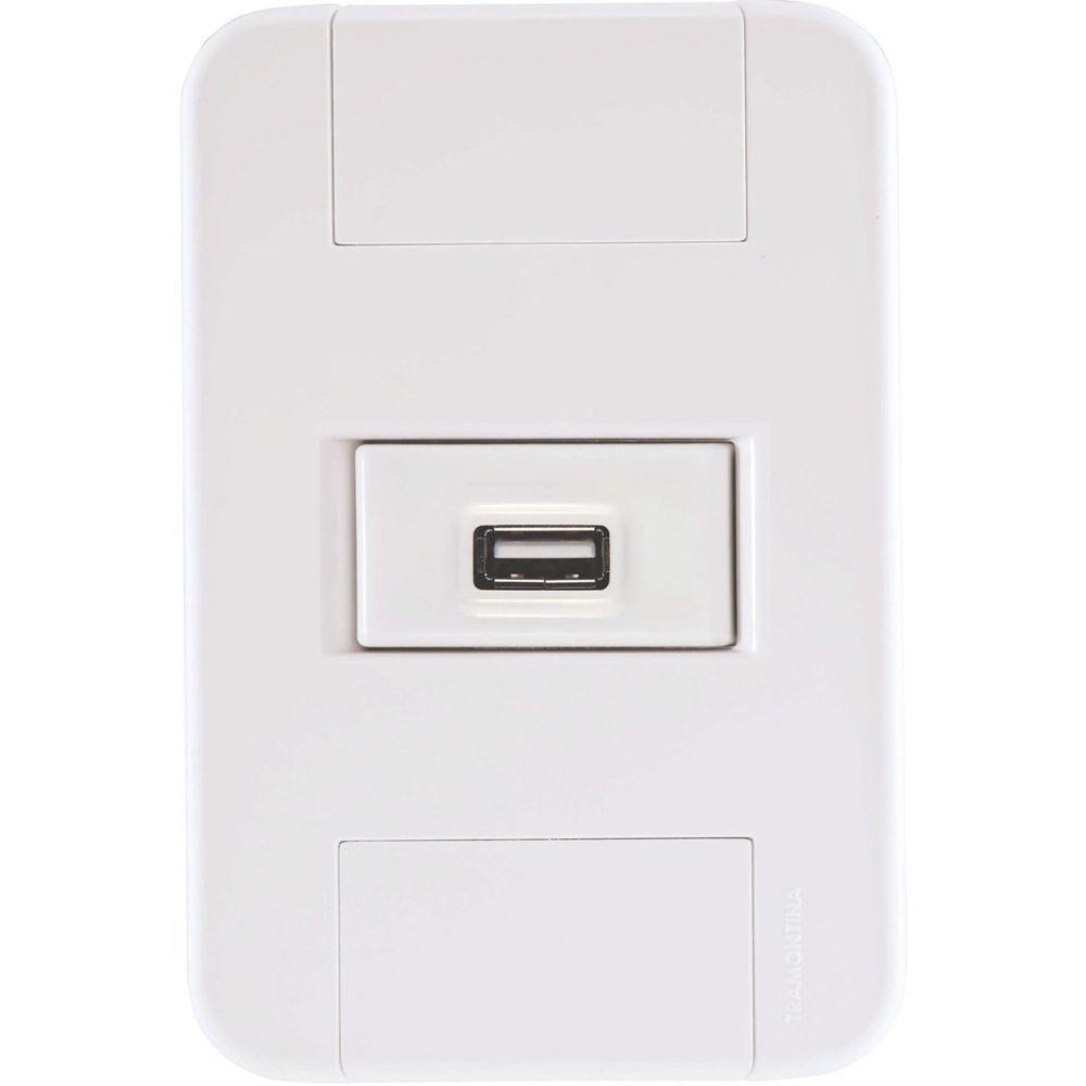 Conjunto 4x2 Com 1 Tomada Usb 1,5 A Bivolt Tramontina Tablet Branco Tramontina - 1