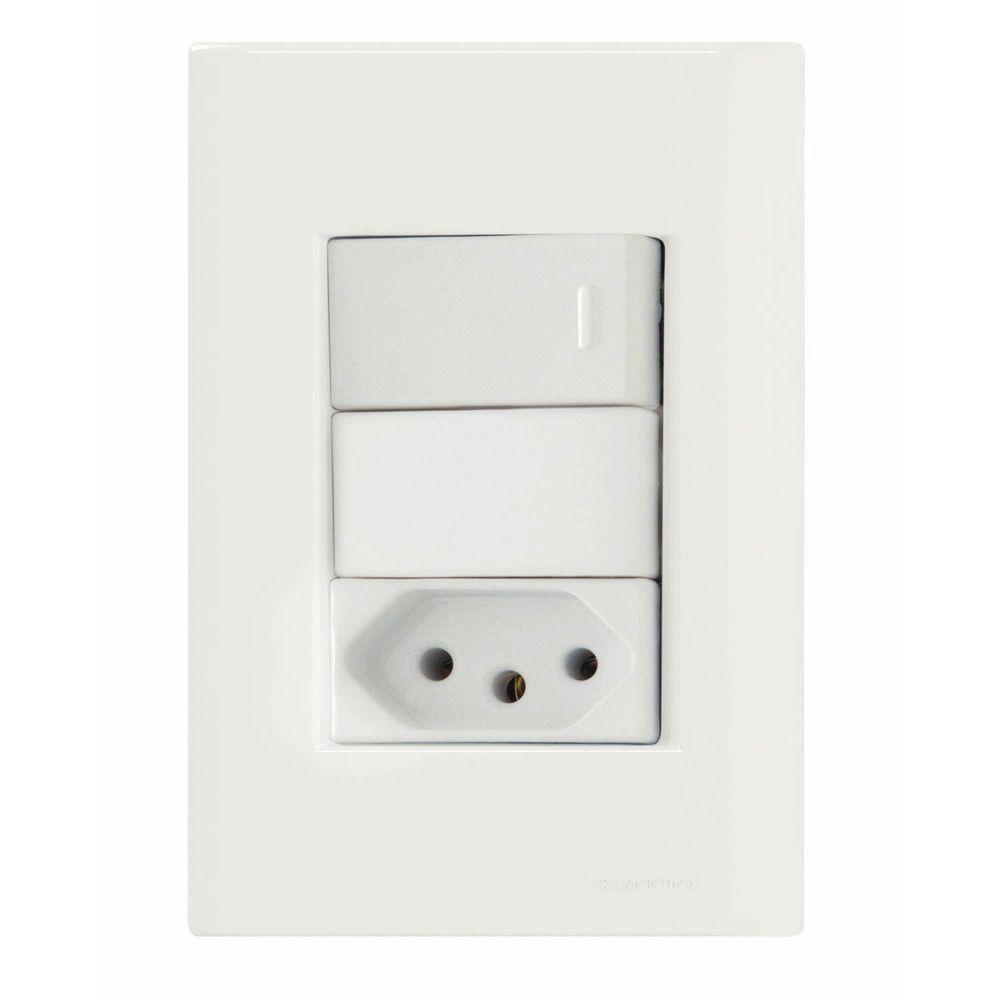 Conjunto 4x2 Com 1 Interruptor Simples 10 A 250 V E 1 Tomada 2p+t 20 A 250 V Giz Branco - 1