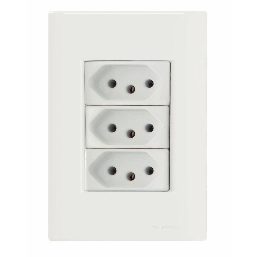 Conj 4x2 3 Tomadas 2p+t 10 A 250 V Tramontina Giz Branco - 1