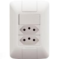 Conjunto 4x2 Com 1 Interruptor Simples 6 A 250 V E 2 Tomadas 2p+t 10 A 250 V Aria Em Bran - 1