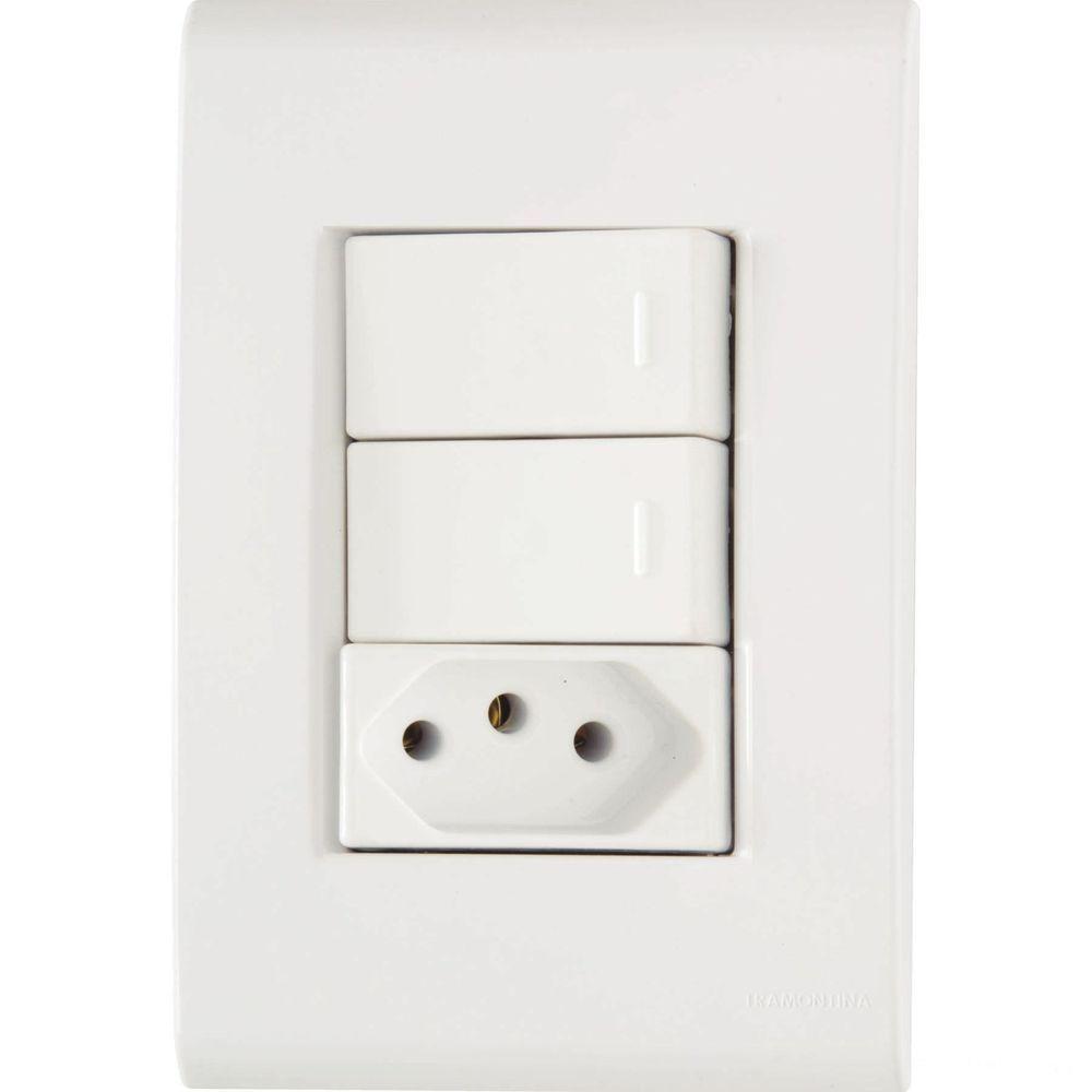 Conjunto 4x2 Com 2 Interruptores Simples 10 A 250 V E 1 Tomada 2p+t 10 A 250 V Liz Branco - 1