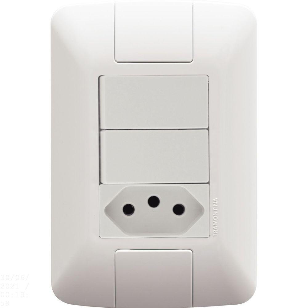Conjunto 4x2 Com 2 Interruptores Simples 6 A 250 V E 1 Tomada 2p+t 10 A 250 V Aria Branco - 1