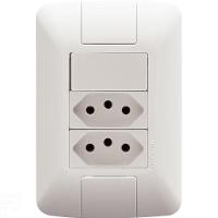 Conjunto 4x2 Com 1 Interruptor Simples 6 A 250 V E 2 Tomadas 2p+t 20 A 250 V Aria Branco - 1