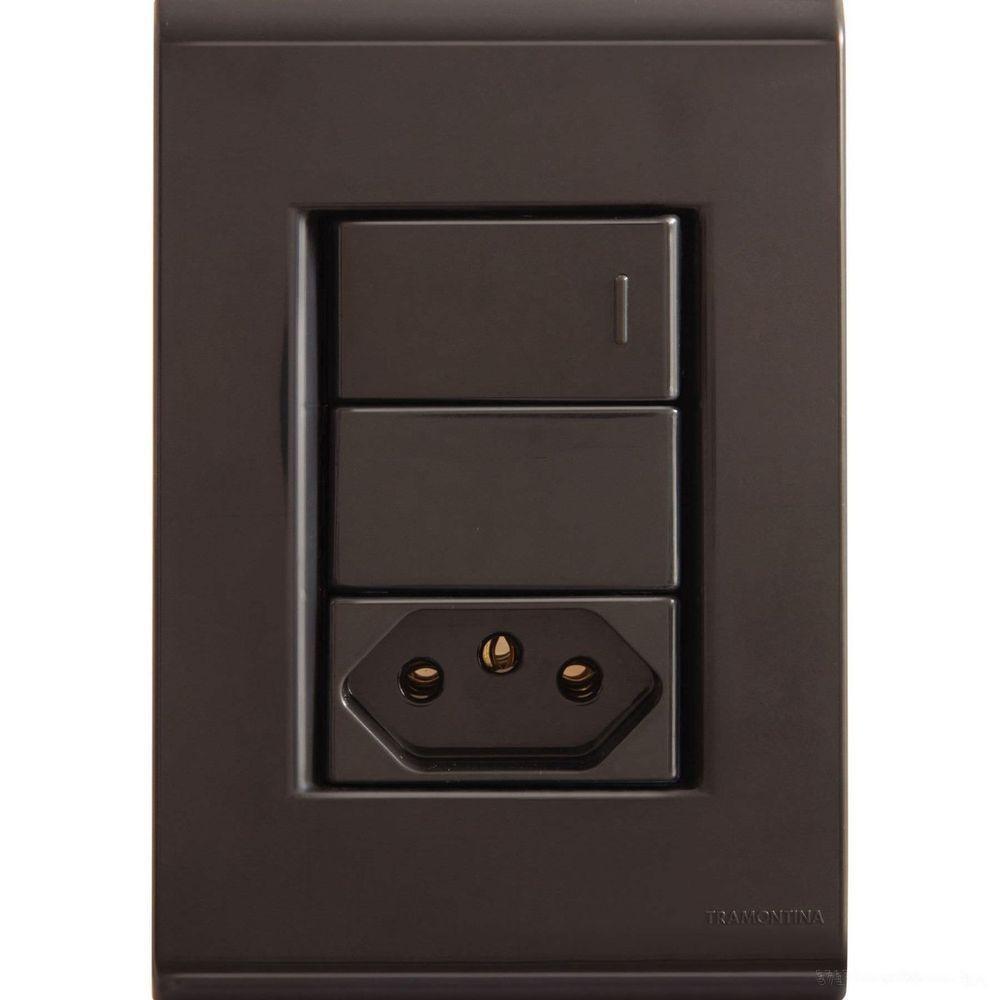 Conjunto 4x2 Com 1 Interruptor Simples 10 A 250 V E 1 Tomada 2p+t 10 A 250 V Liz Grafite - 1