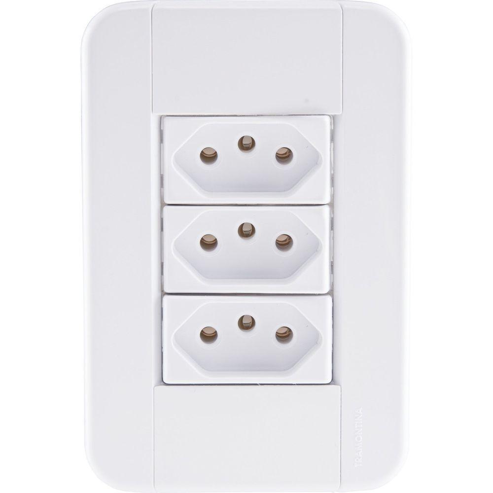 Conjunto 4x2 Com 3 Tomadas 2p+t 20 A 250 V Tramontina Tablet Branco Tramontina - 1