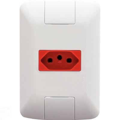 Conjunto 4x2 Com 1 Tomada 2p+t Tramontina Aria 20 A 250 V Branco E Vermelho Tramontina