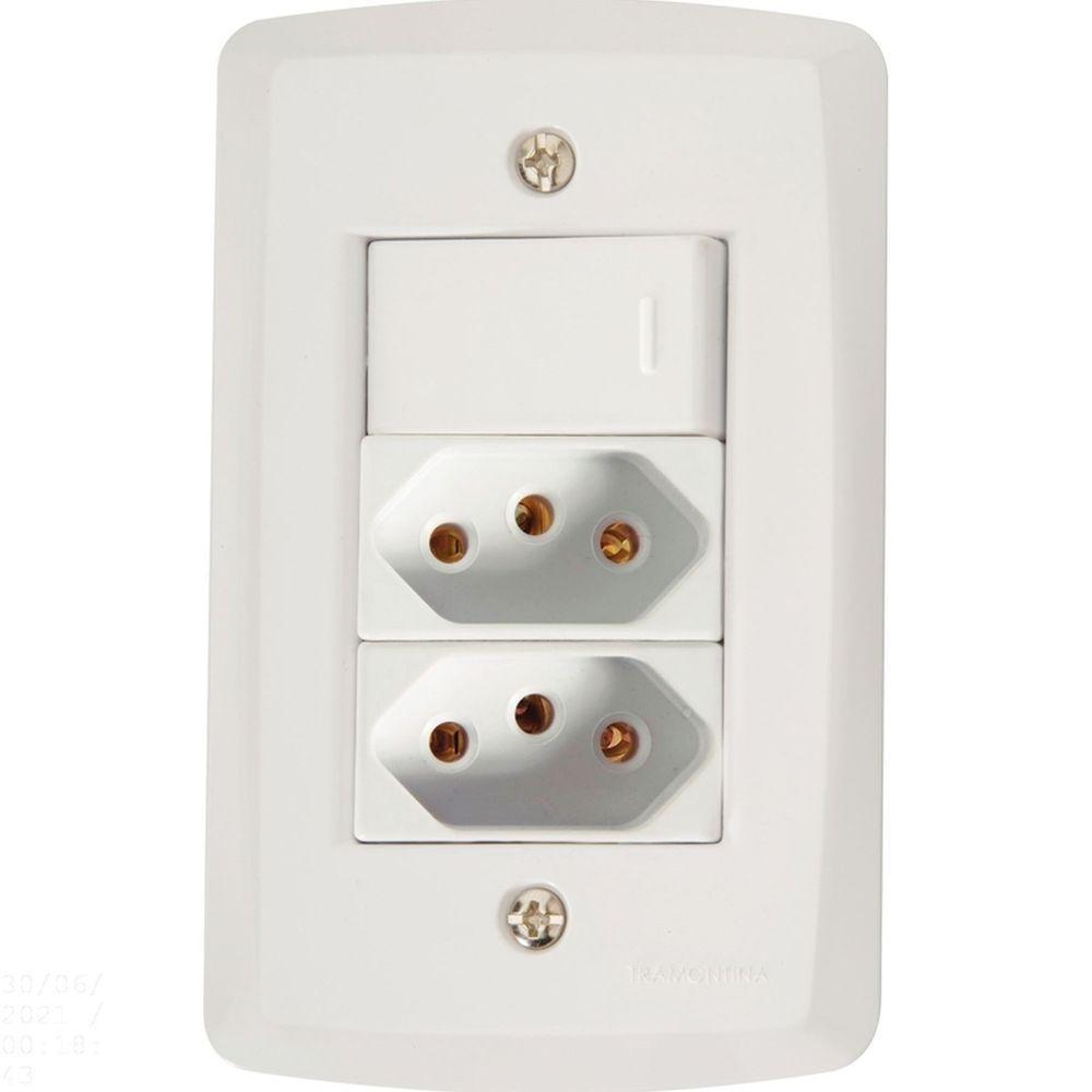 Conjunto 4x2 Com 1 Interruptor Simples 10 A 250 V E 2 Tomadas 2p+t 10 A 250 V Lux2 Branco - 1