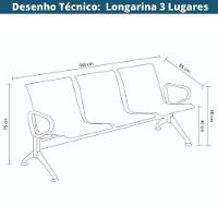 Longarina 3 Lugares Rivatti 180 Cm Em Aço Inox Com Braços Externos - 2