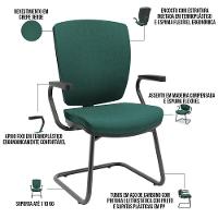 Kit 2 Cadeiras De Escritório Fixa Executiva Office Preto Slim Alta Flexi P03 Poliéster Verde - Lyam - 3