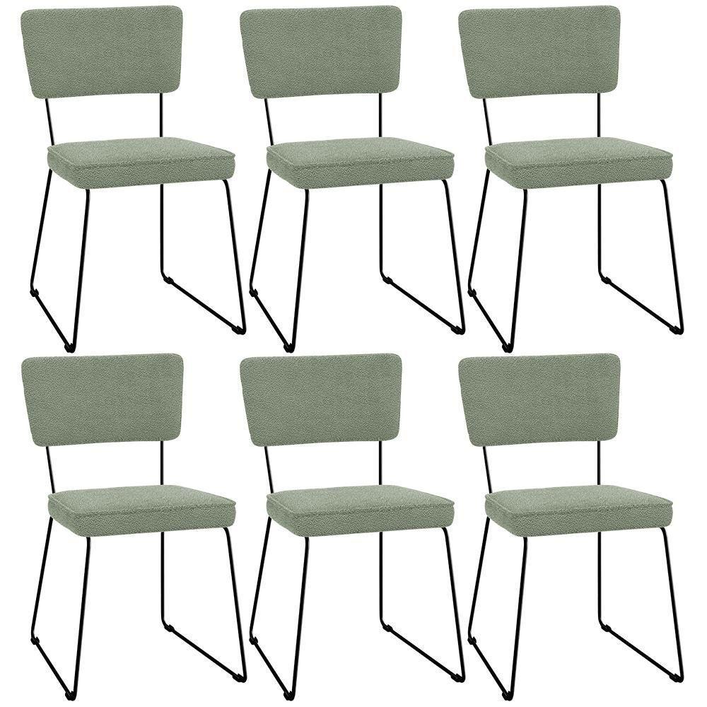 Kit 06 Cadeiras Decorativas Estofada Base De Aço Allana L02 Bouclê Oliva - Lyam Decor - 1