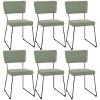 Kit 06 Cadeiras Decorativas Estofada Base De Aço Allana L02 Bouclê Oliva - Lyam Decor - 1