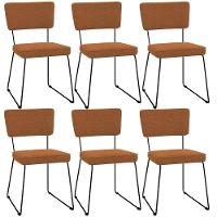 Kit 06 Cadeiras Decorativas Estofada Base De Aço Allana L02 Bouclê Terracota - Lyam Decor - 1