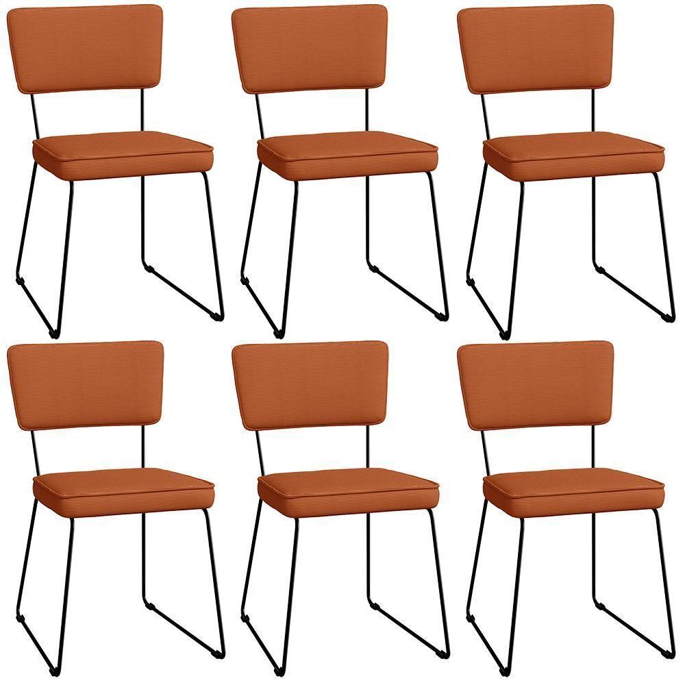Kit 06 Cadeiras Decorativas Estofada Base De Aço Allana L02 Tecido Terracota - Lyam Decor - 1