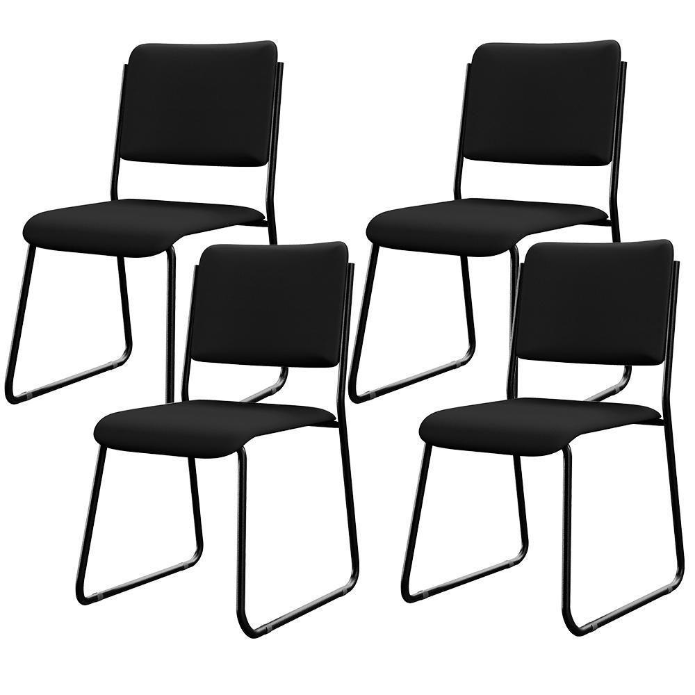 Kit 04 Cadeiras Hoteleira Auditório Empilhável Inter L02 Facto Preto - Lyam Decor - 1