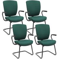 Kit 4 Cadeiras De Escritório Fixa Executiva Office Preto Slim Alta Flexi P03 Poliéster Verde - Lyam - 1