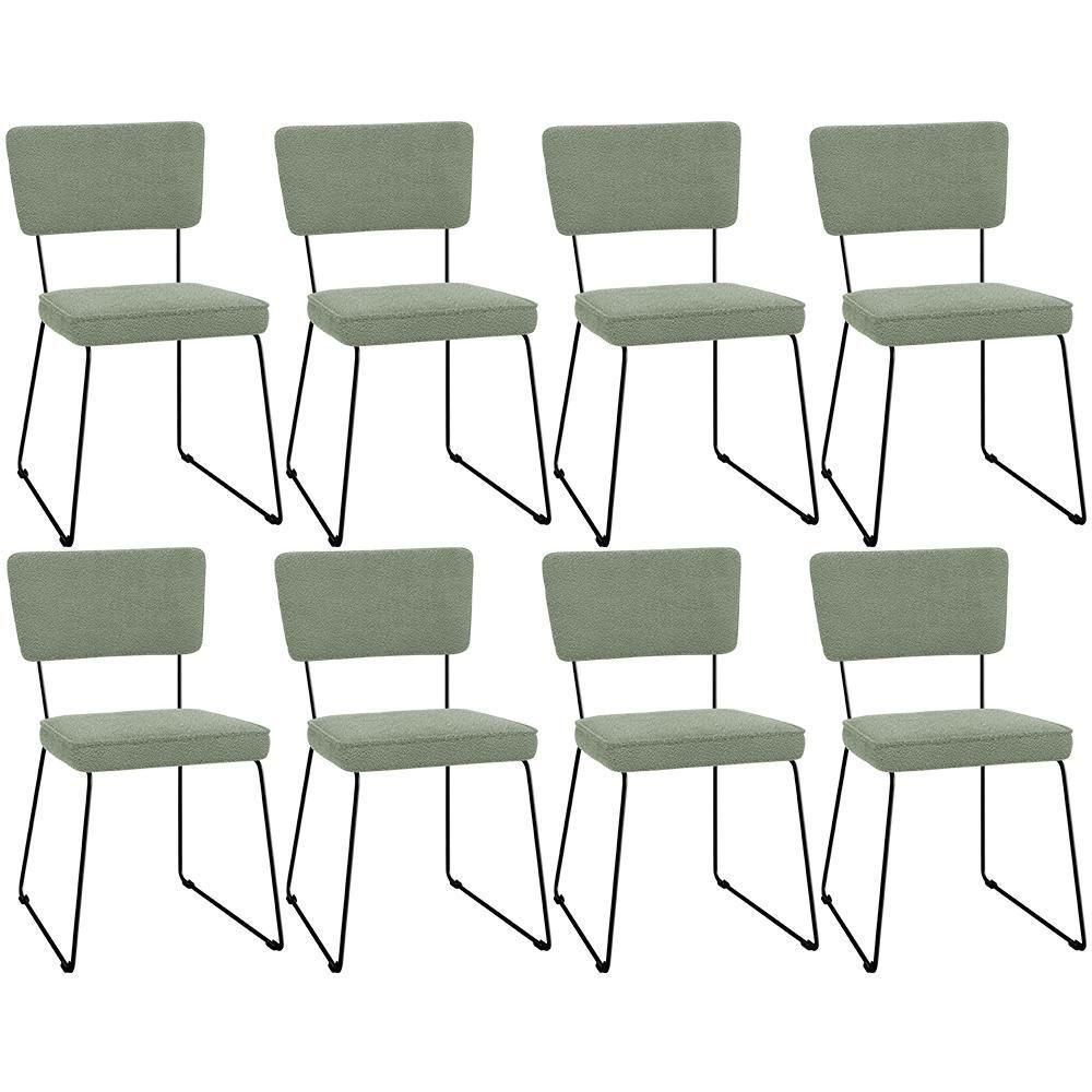 Kit 08 Cadeiras Decorativas Estofada Base De Aço Allana L02 Bouclê Oliva - Lyam Decor - 1