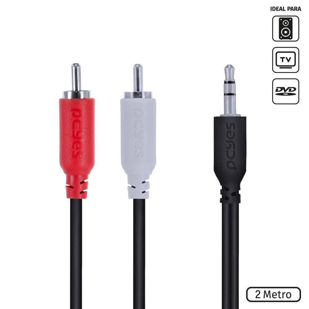 Cabo De áudio 2 Rca Macho Para P2 3.5mm Macho 28awg Puro Cobre 2 Metros - P2r35-2 - 1