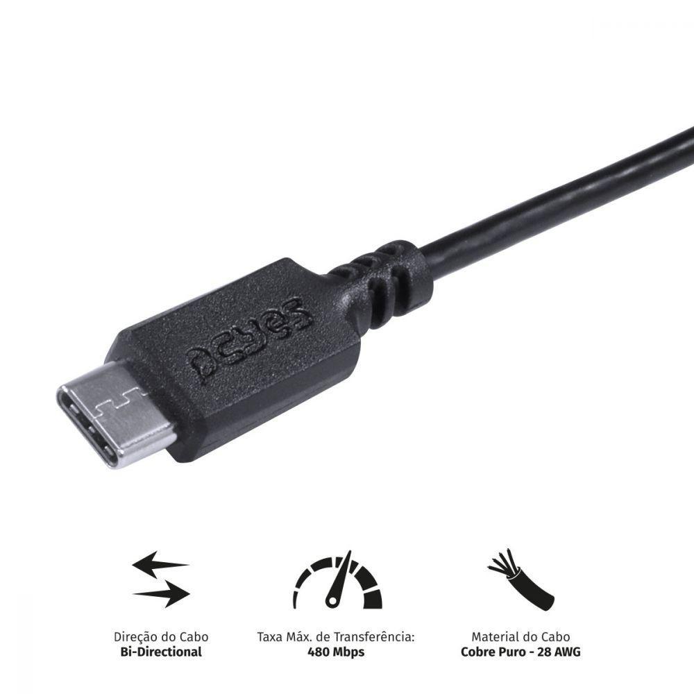 Cabo Usb A 2.0 Para Usb Tipo C Para Celular Smartphone 50cm Preto - Puacp-05 - 5