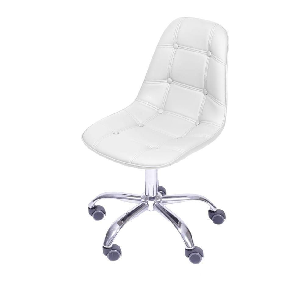 Cadeira Giratória Eames Botonê Assento Pu Branca Base Rodizio Cromada - 1