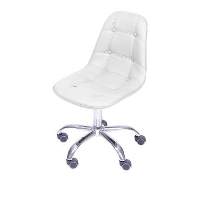 Cadeira Giratória Eames Botonê Assento Pu Branca Base Rodizio Cromada