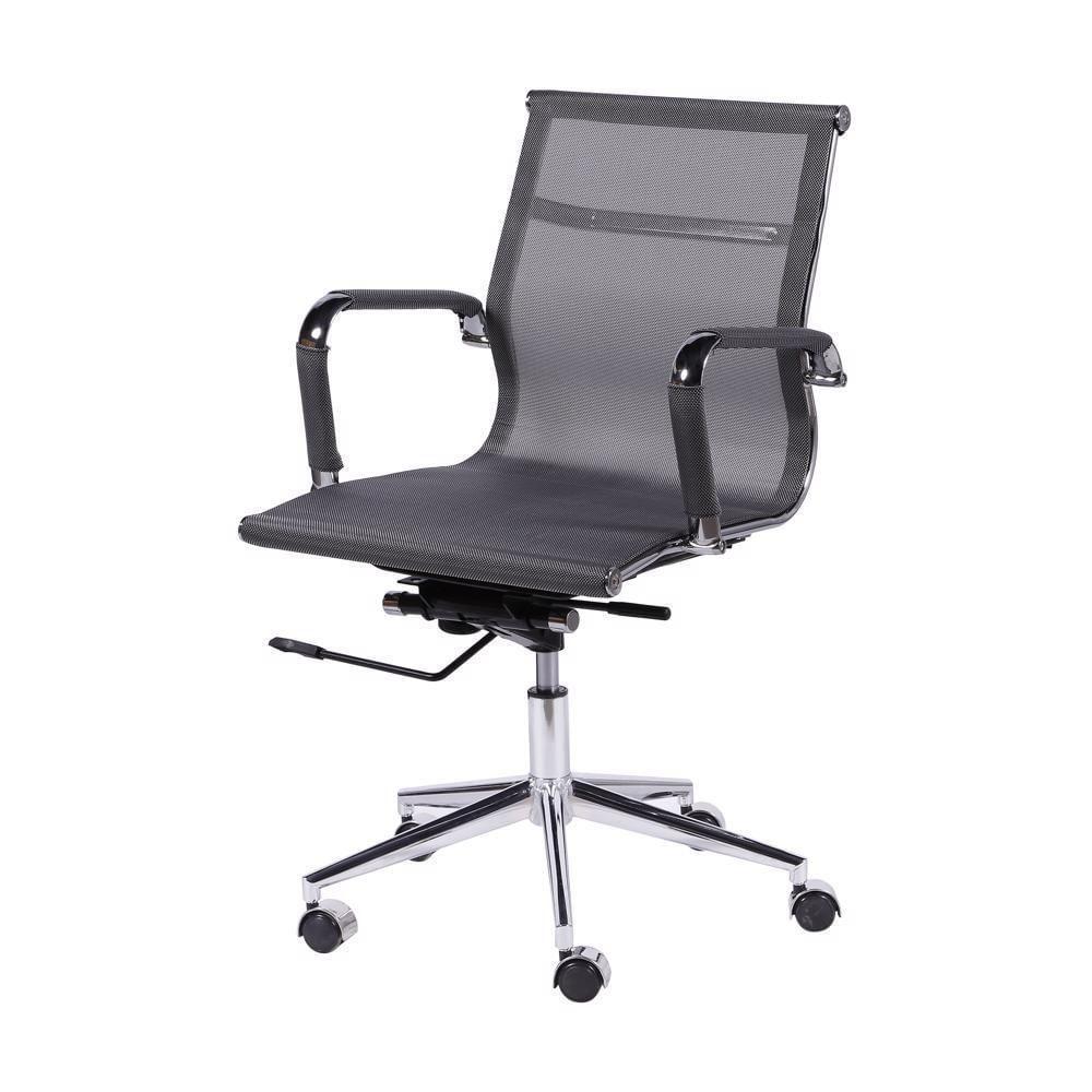Cadeira Giratória Baixa Office Tela Cinza Base Rodízio Cromado - 1
