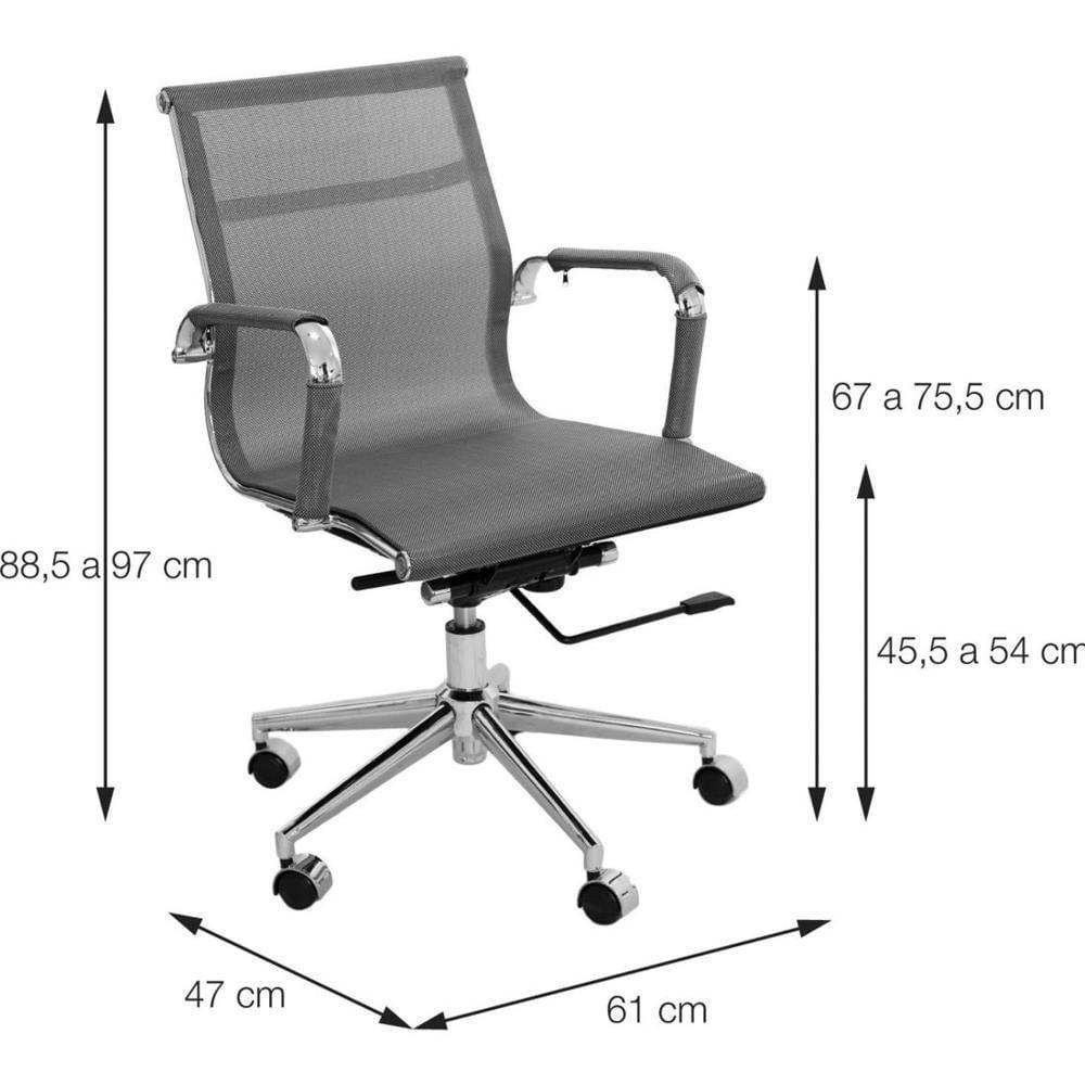Cadeira Giratória Baixa Office Tela Cinza Base Rodízio Cromado - 5