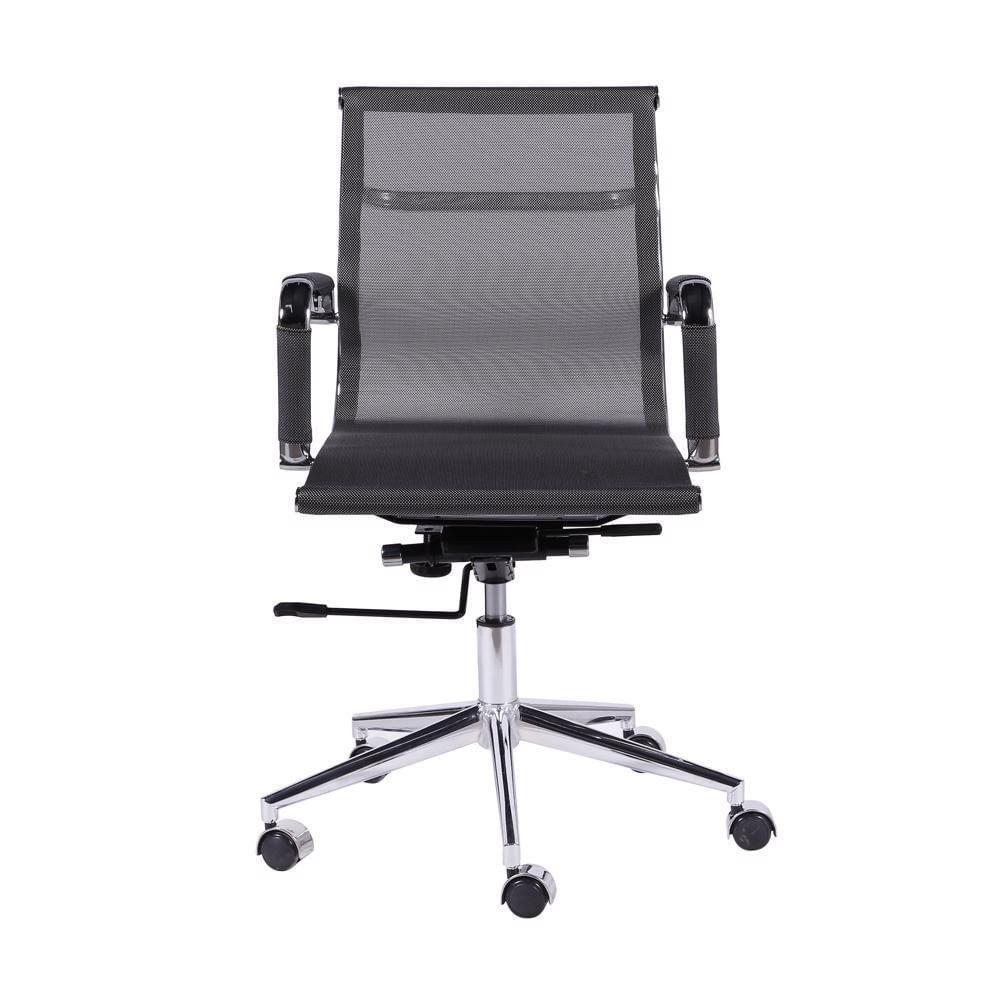Cadeira Giratória Baixa Office Tela Cinza Base Rodízio Cromado - 6