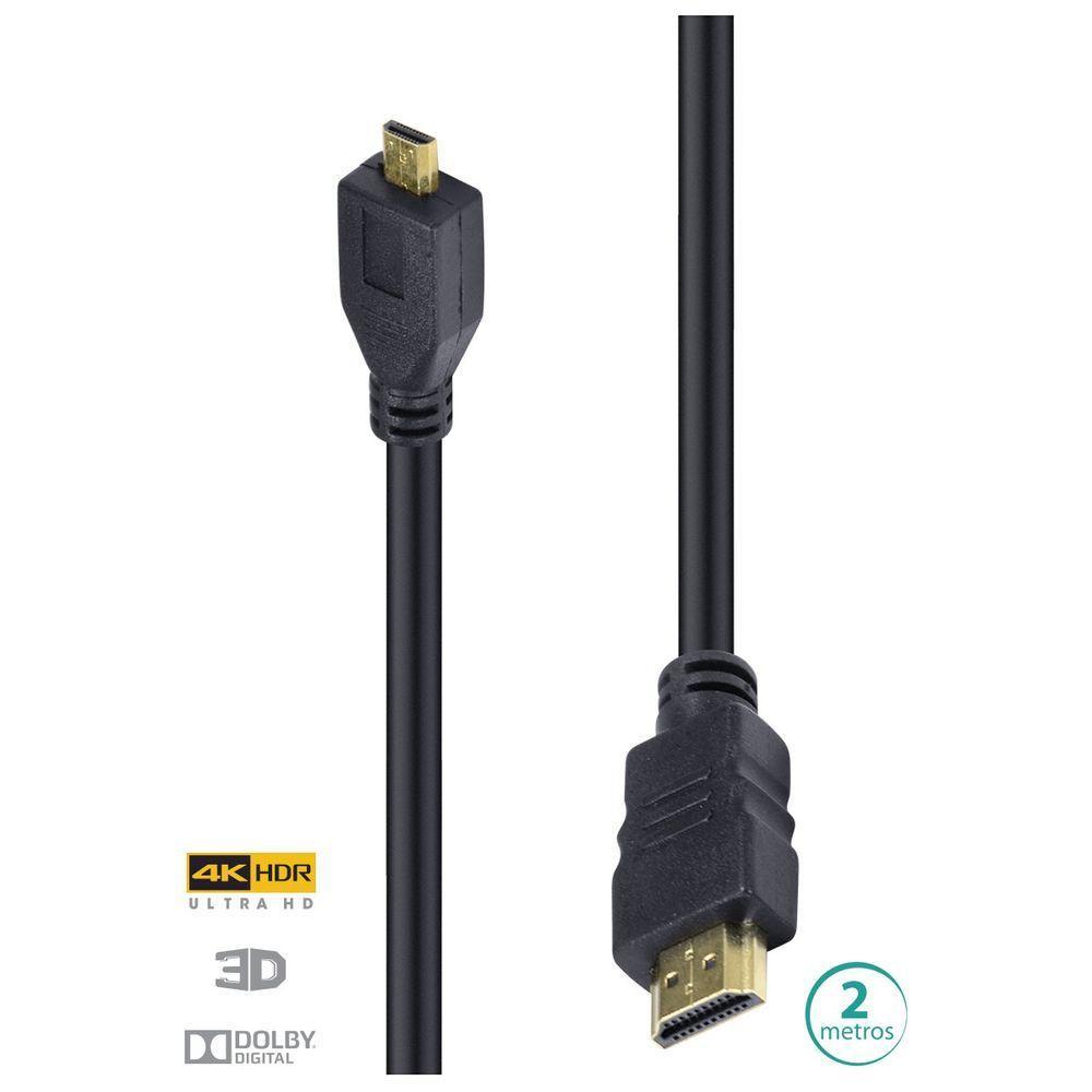 Cabo Hdmi 2.0 Para Micro Hdmi 4k Ultra Hd 3d Conexão Ethernet 2 Metros - H20mc-2 - 1