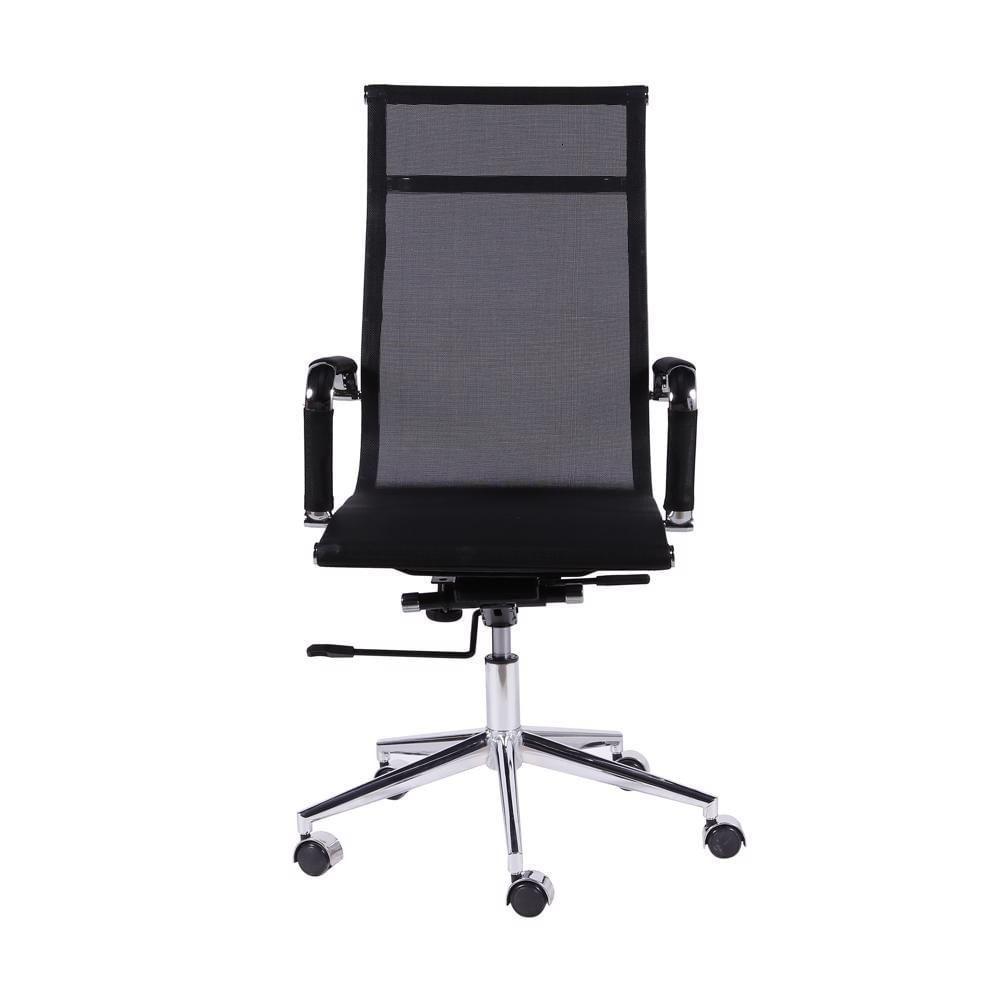 Cadeira Giratória Alta Office Tela Preto Base Rodízio Cromado - 2