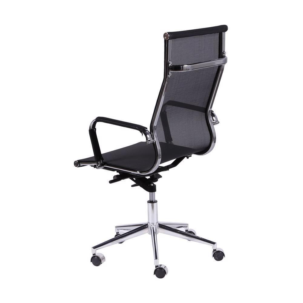 Cadeira Giratória Alta Office Tela Preto Base Rodízio Cromado - 4