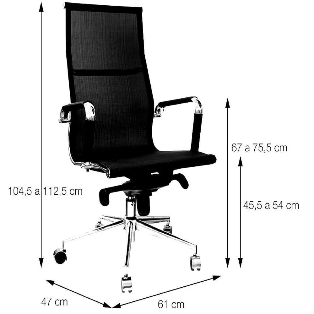 Cadeira Giratória Alta Office Tela Preto Base Rodízio Cromado - 5