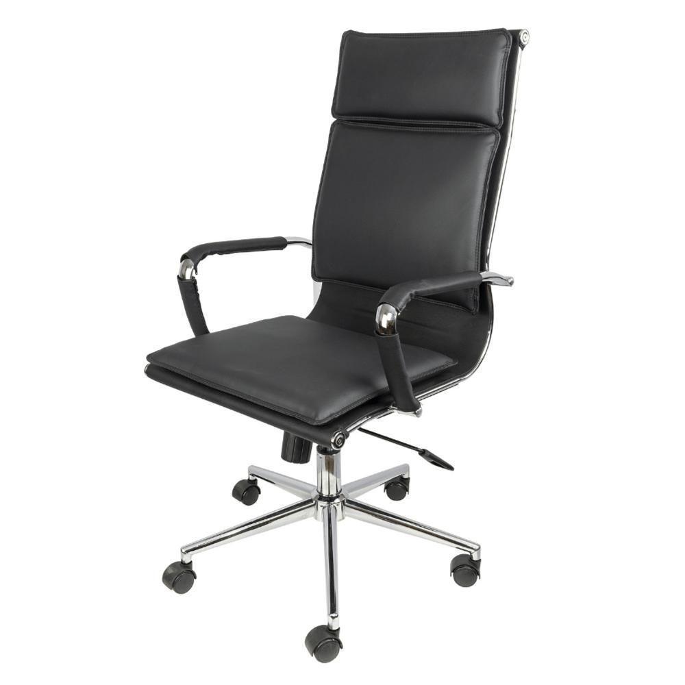 Cadeira Giratória Alta Office Soft Em Pu Preto Base Rodízio Cromado - 1