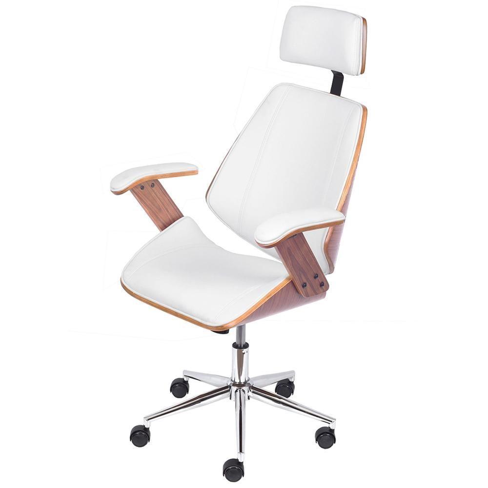 Cadeira Giratória Alta Bergen Lisboa Estrutura Madeira Laminada Revstida Em Pu Branco Base Rodízio - 3