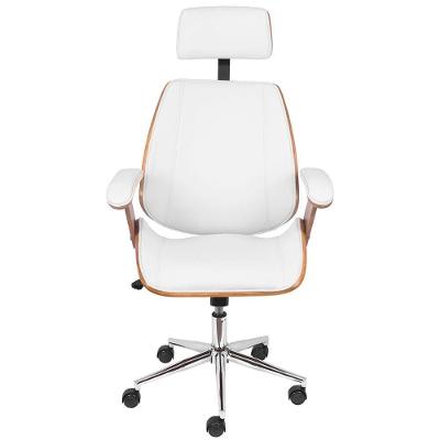 Cadeira Giratória Alta Bergen Lisboa Estrutura Madeira Laminada Revstida Em Pu Branco Base Rodízio