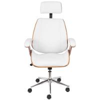 Cadeira Giratória Alta Bergen Lisboa Estrutura Madeira Laminada Revstida Em Pu Branco Base Rodízio - 1