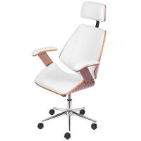 Cadeira Giratória Alta Bergen Lisboa Estrutura Madeira Laminada Revstida Em Pu Branco Base Rodízio - 3