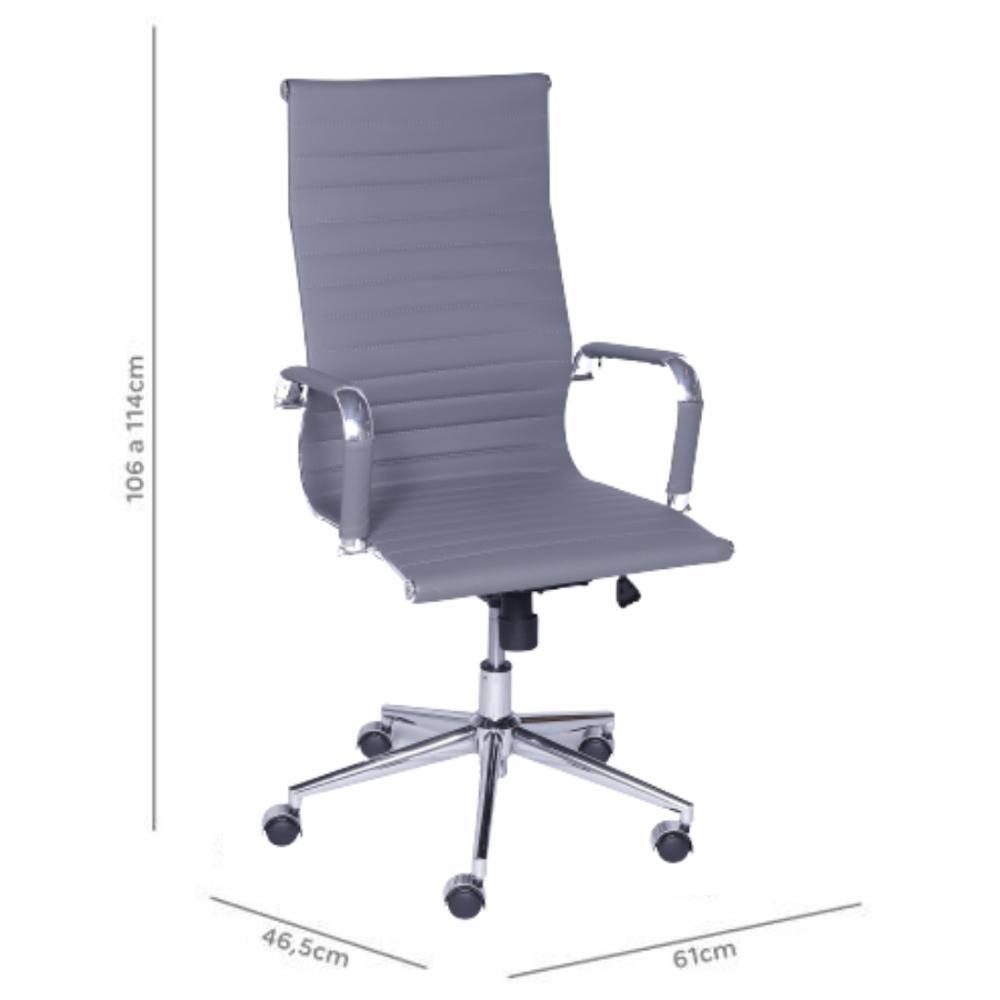 Cadeira Giratória Alta Office Esteirinha Em Pu Cinza Base Rodízio Cromado - 5
