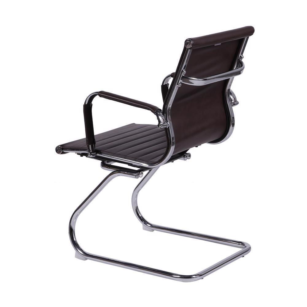 Cadeira Office Esteirinha Em Pu Café Base Fixa Cromada - 3