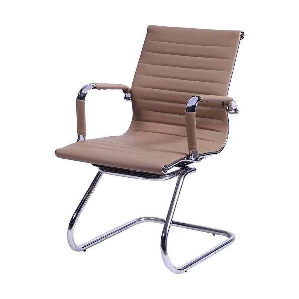 Cadeira Office Esteirinha Em Pu Caramelo Base Fixa Cromada - 1