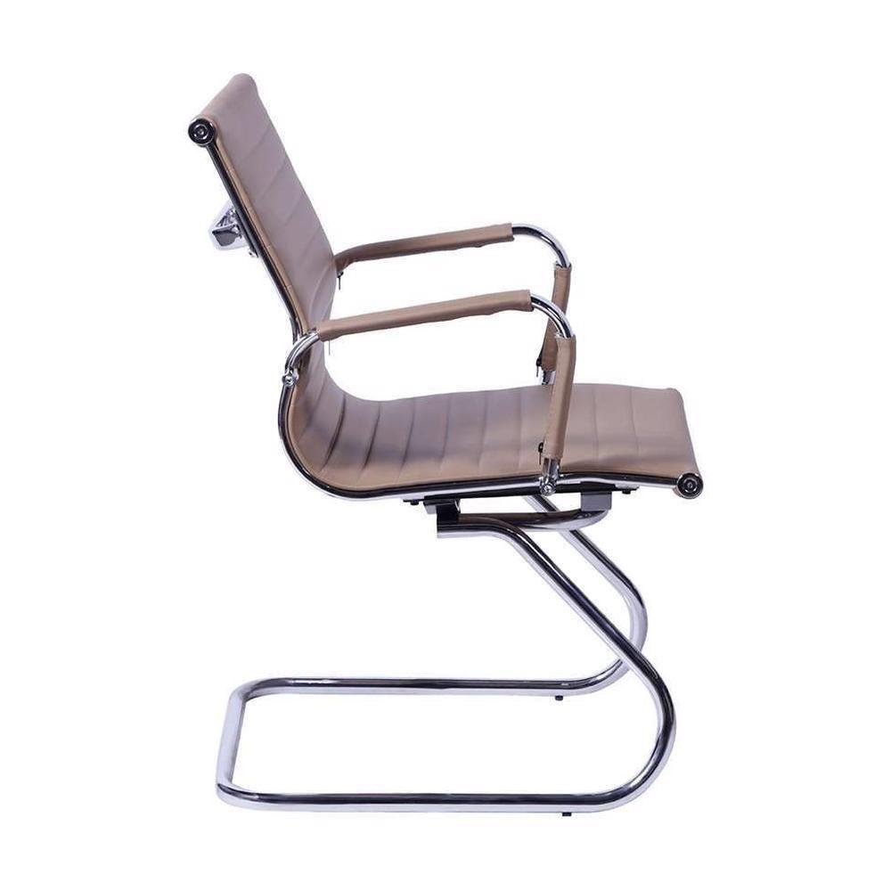 Cadeira Office Esteirinha Em Pu Caramelo Base Fixa Cromada - 2