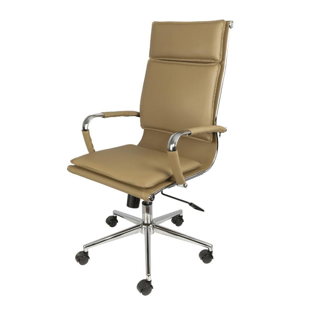 Cadeira Giratória Alta Office Soft Em Pu Caramelo Base Rodízio Cromado - 1