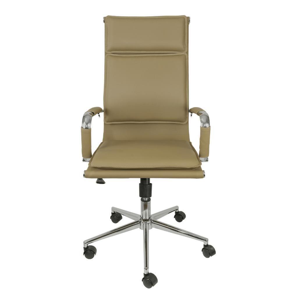 Cadeira Giratória Alta Office Soft Em Pu Caramelo Base Rodízio Cromado - 3